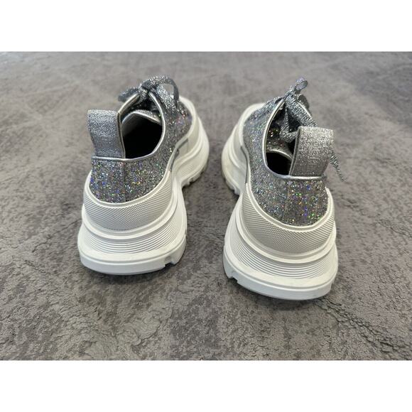 Alexander McQueen Tread Slick Lace Up Holo Silver Glitter Sneakers EU 38 - Picture 7 of 11